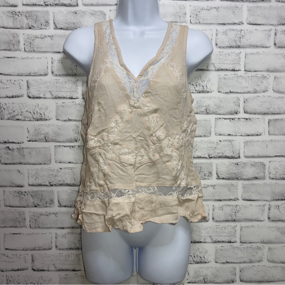 American Eagle Outfitters Cream Lace Back Tie Tank Top Sz: XS